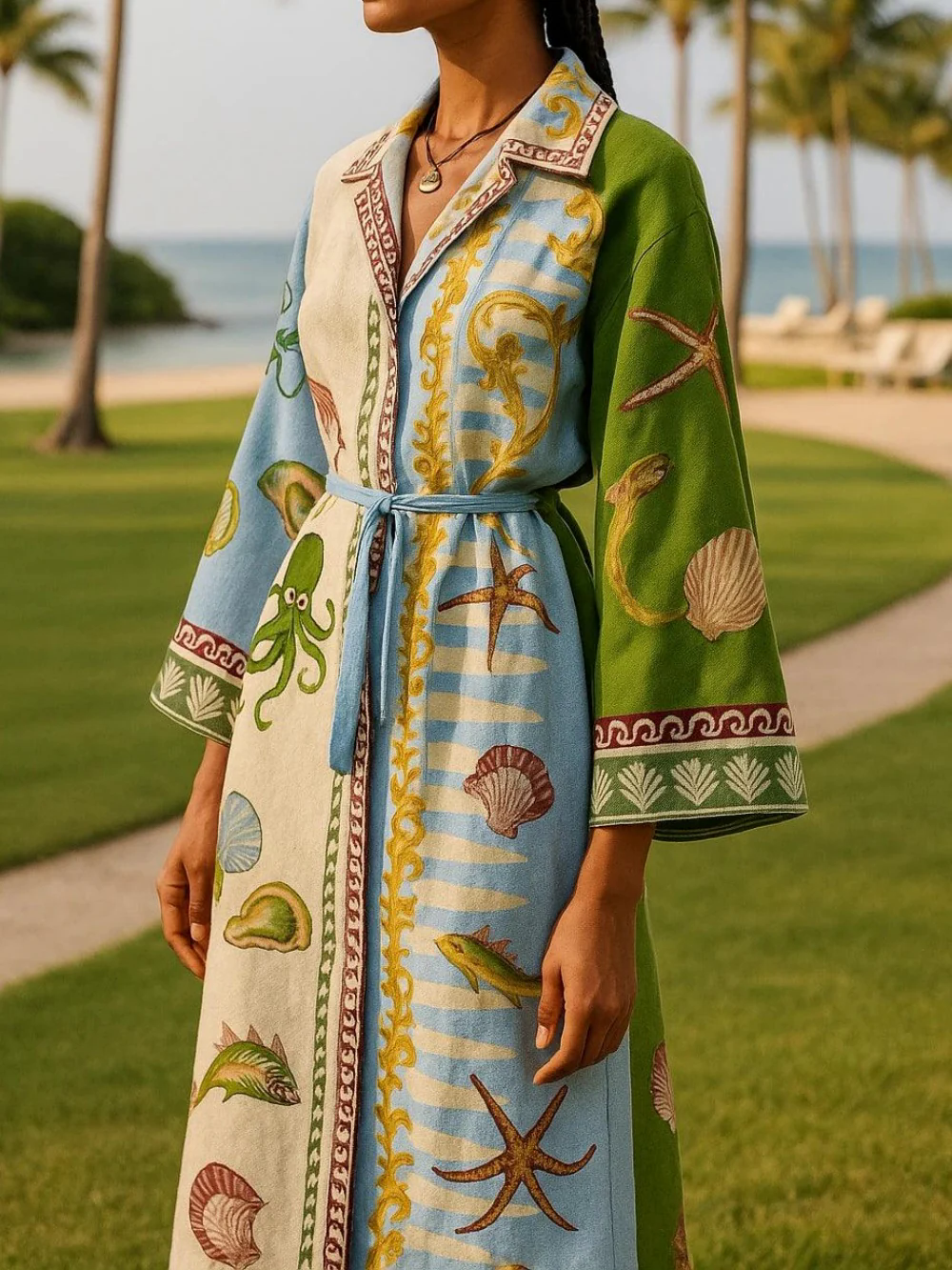 Belted Printed Twill Midi Shirt Dress