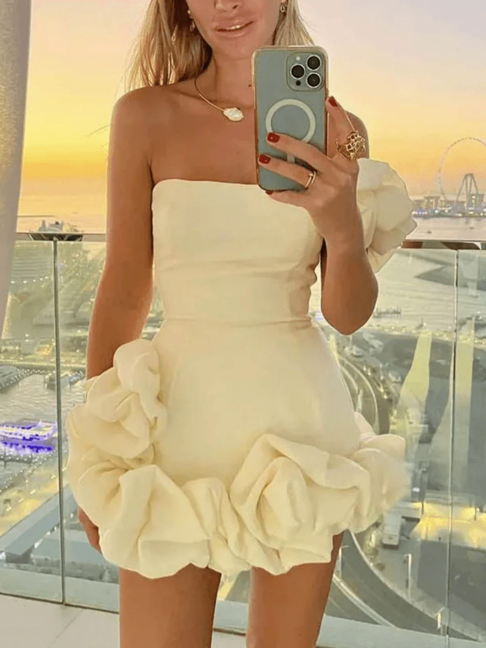 Ruffled flower bud waist dress one-shoulder tube top hip skirt