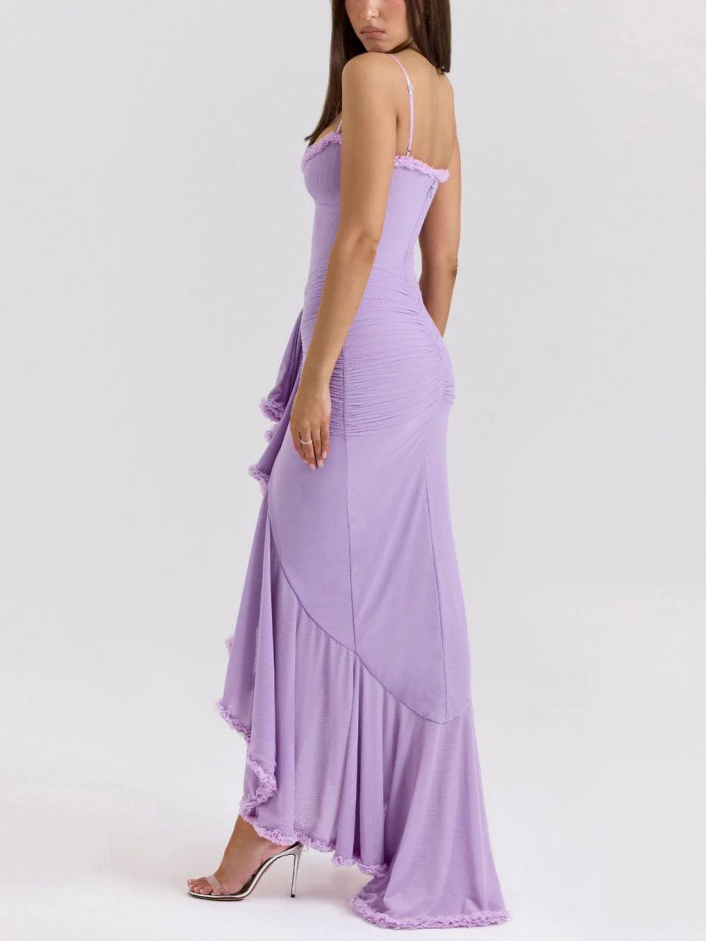 Off-the-shoulder mesh maxi dress