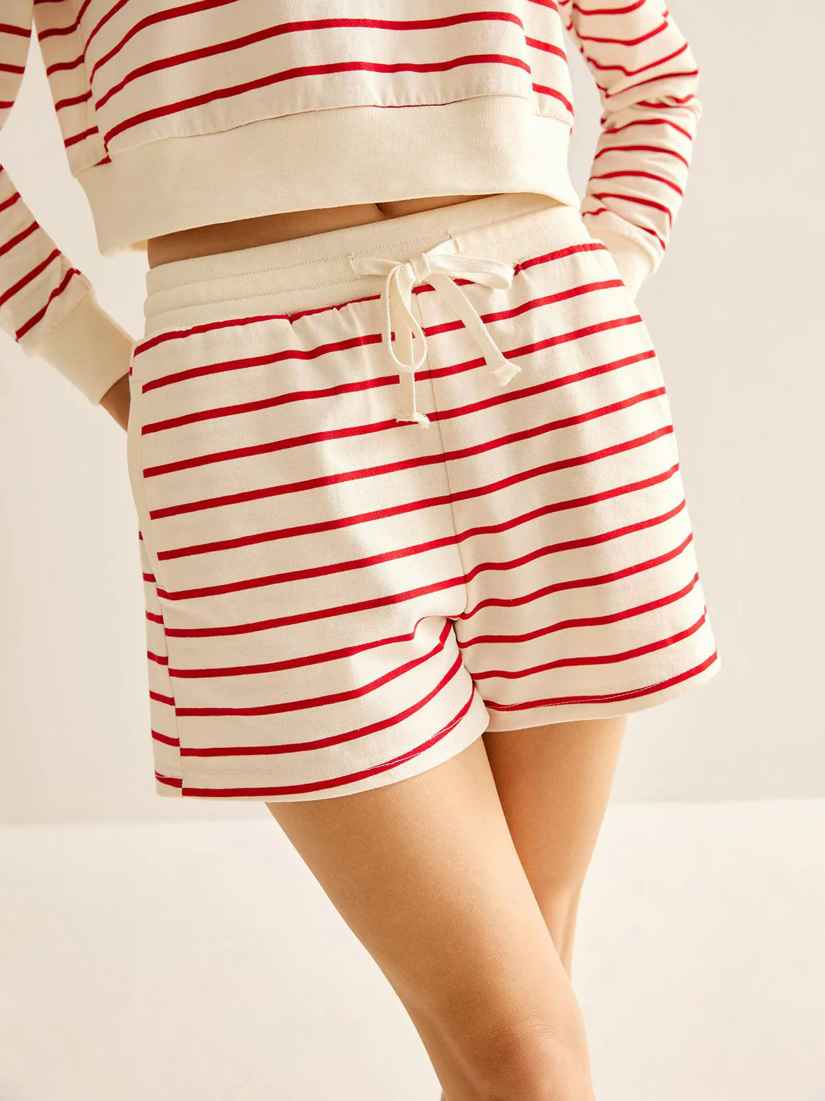 Cotton Striped Drawstring Shorts Set