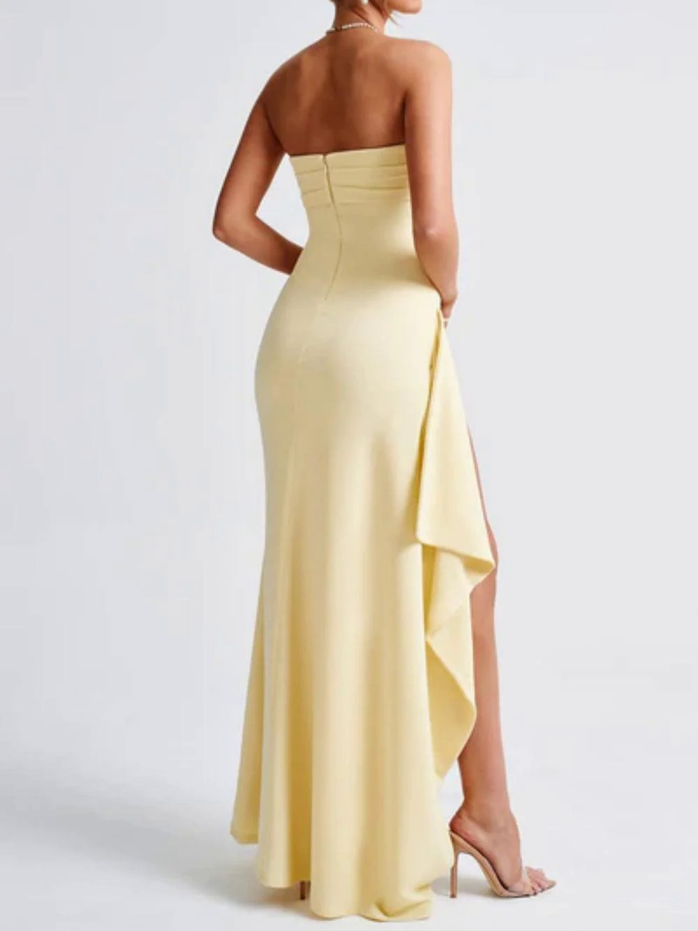 Strapless slit maxi dress