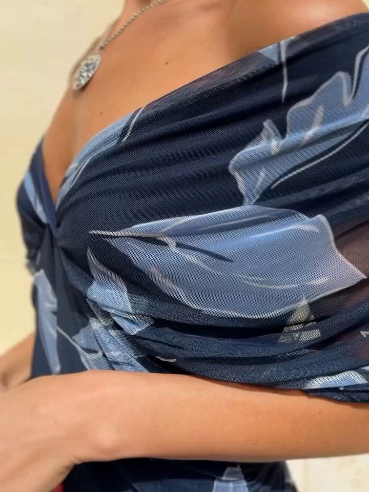 Dark Blue Leaf Print Dress