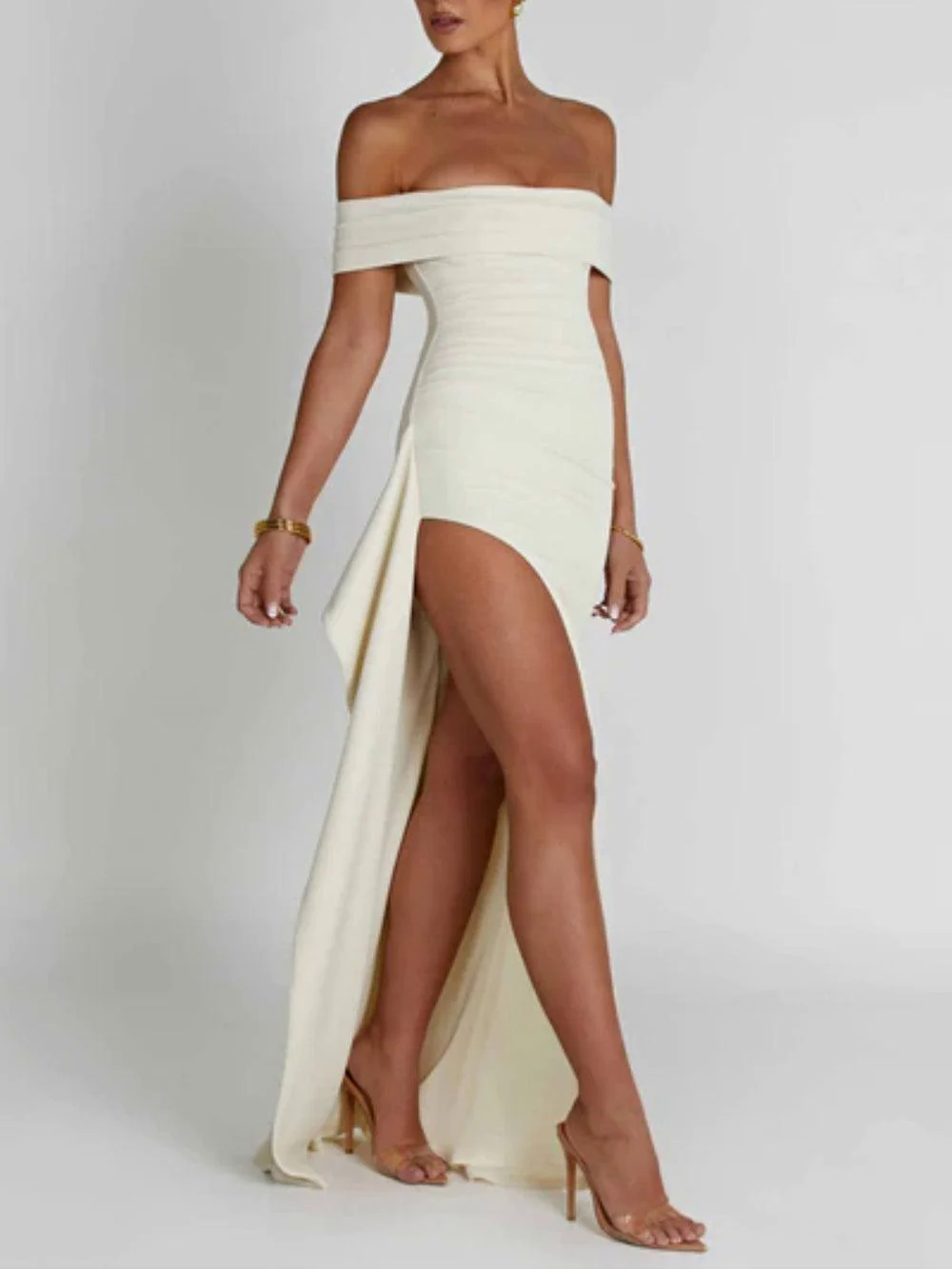 Off-shoulder slit maxi dress