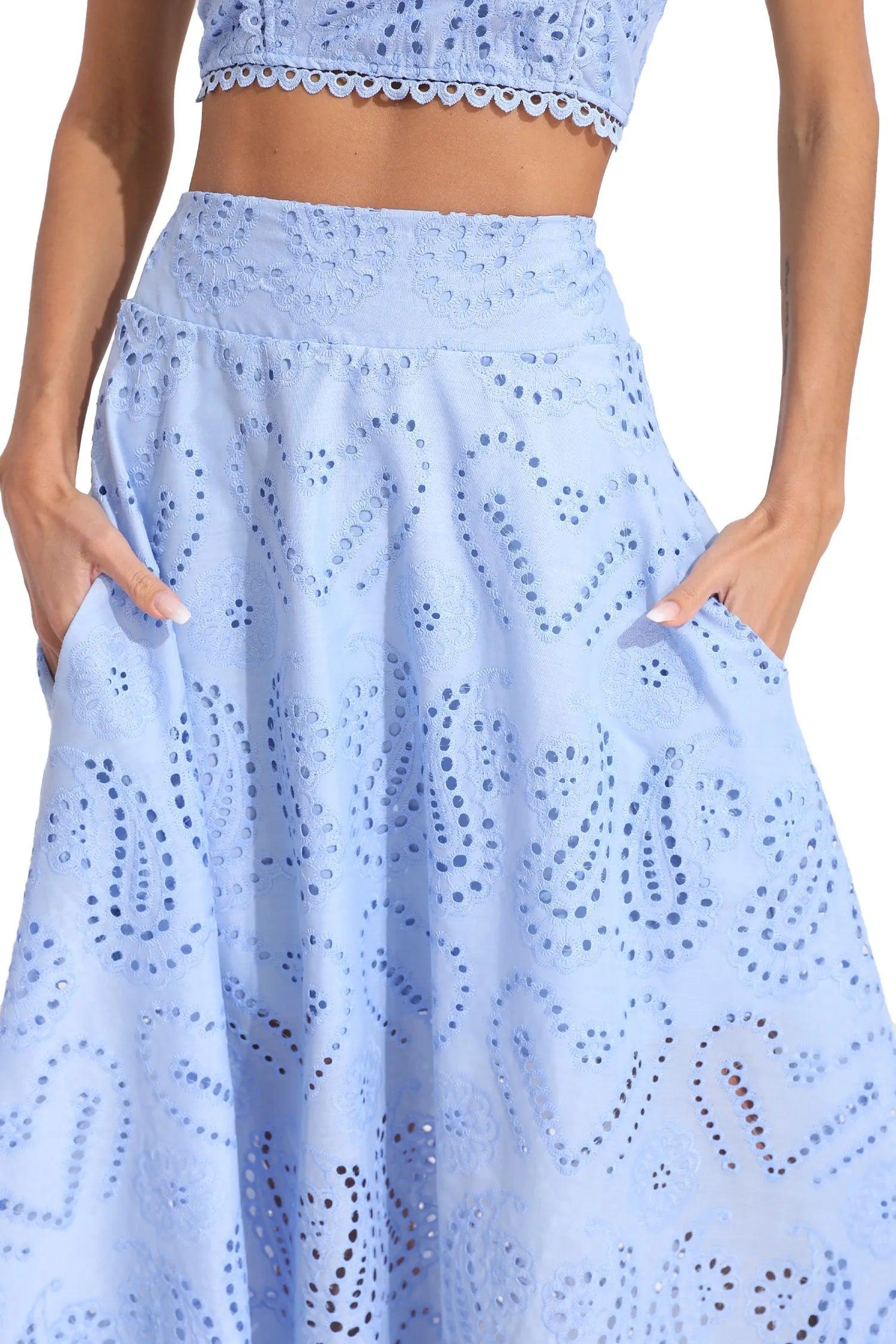 Halia Blue Embroider Sleeveless Set