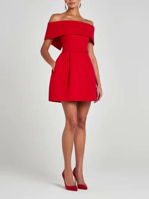 Elegant Evening Lapel Bandeau Removable Belt Pocketed Mini Dress