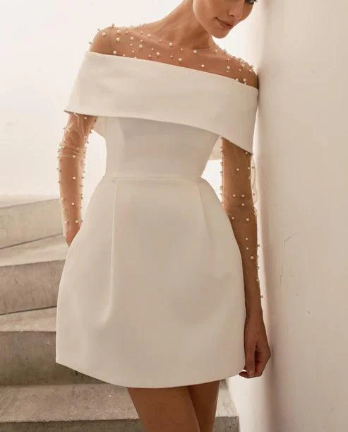 Elegant Evening Lapel Bandeau Removable Belt Pocketed Mini Dress