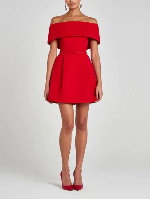 Elegant Evening Lapel Bandeau Removable Belt Pocketed Mini Dress