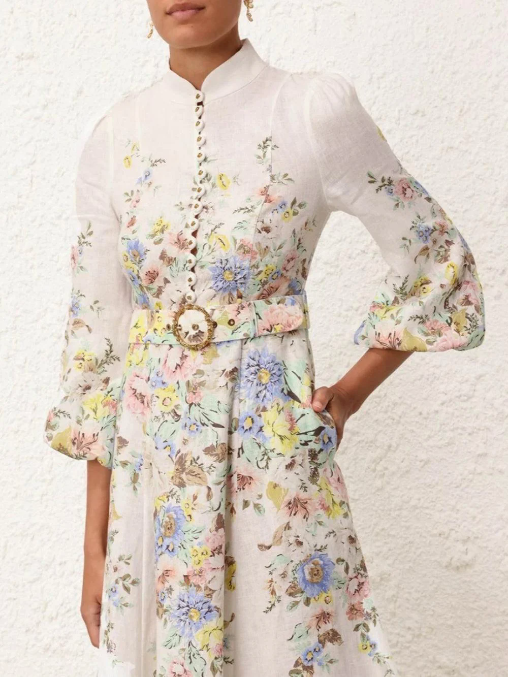 Printed Button Midi Dress