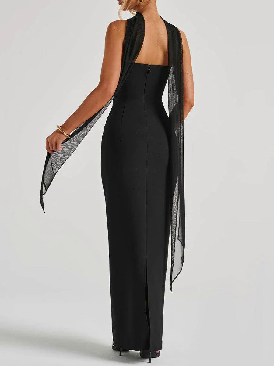 Black Waist-tucked Maxi-top Dress
