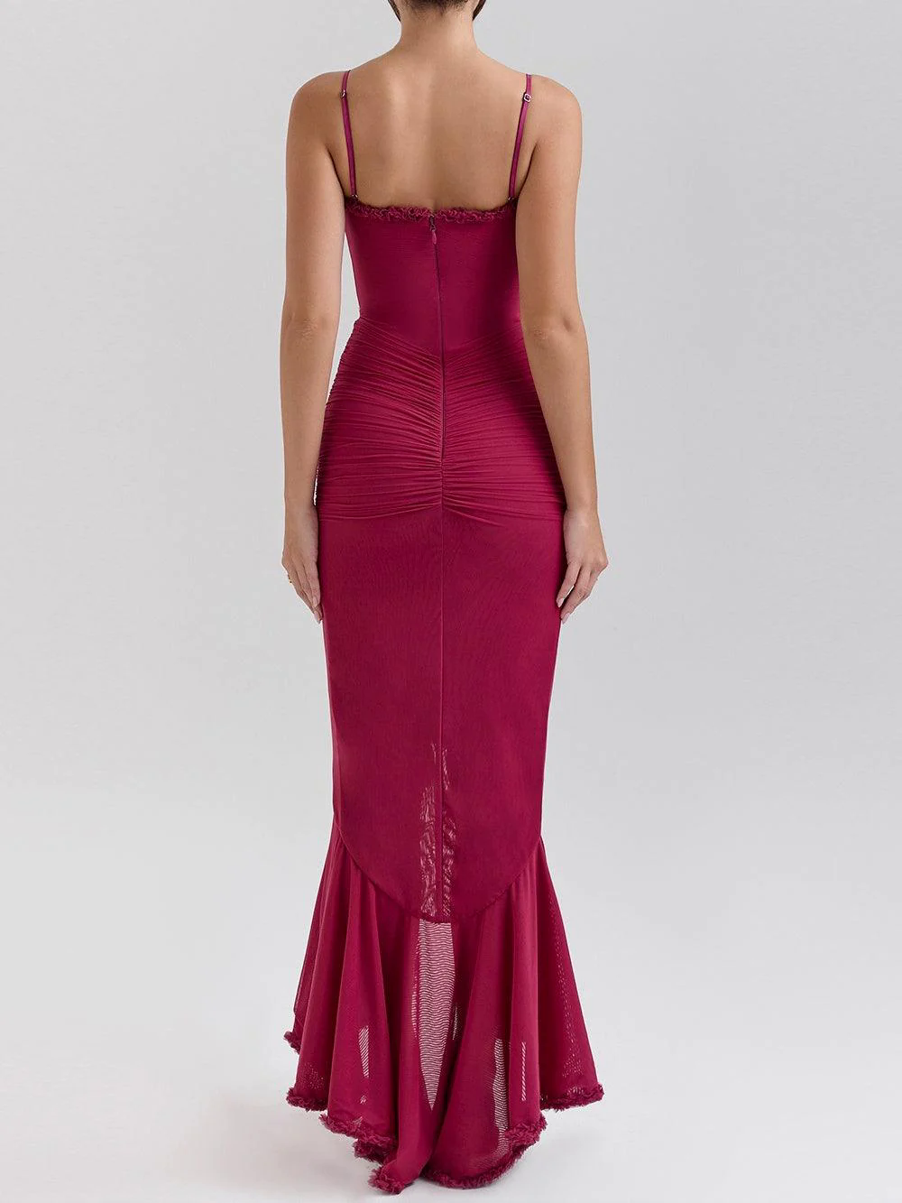 Off-the-shoulder mesh maxi dress