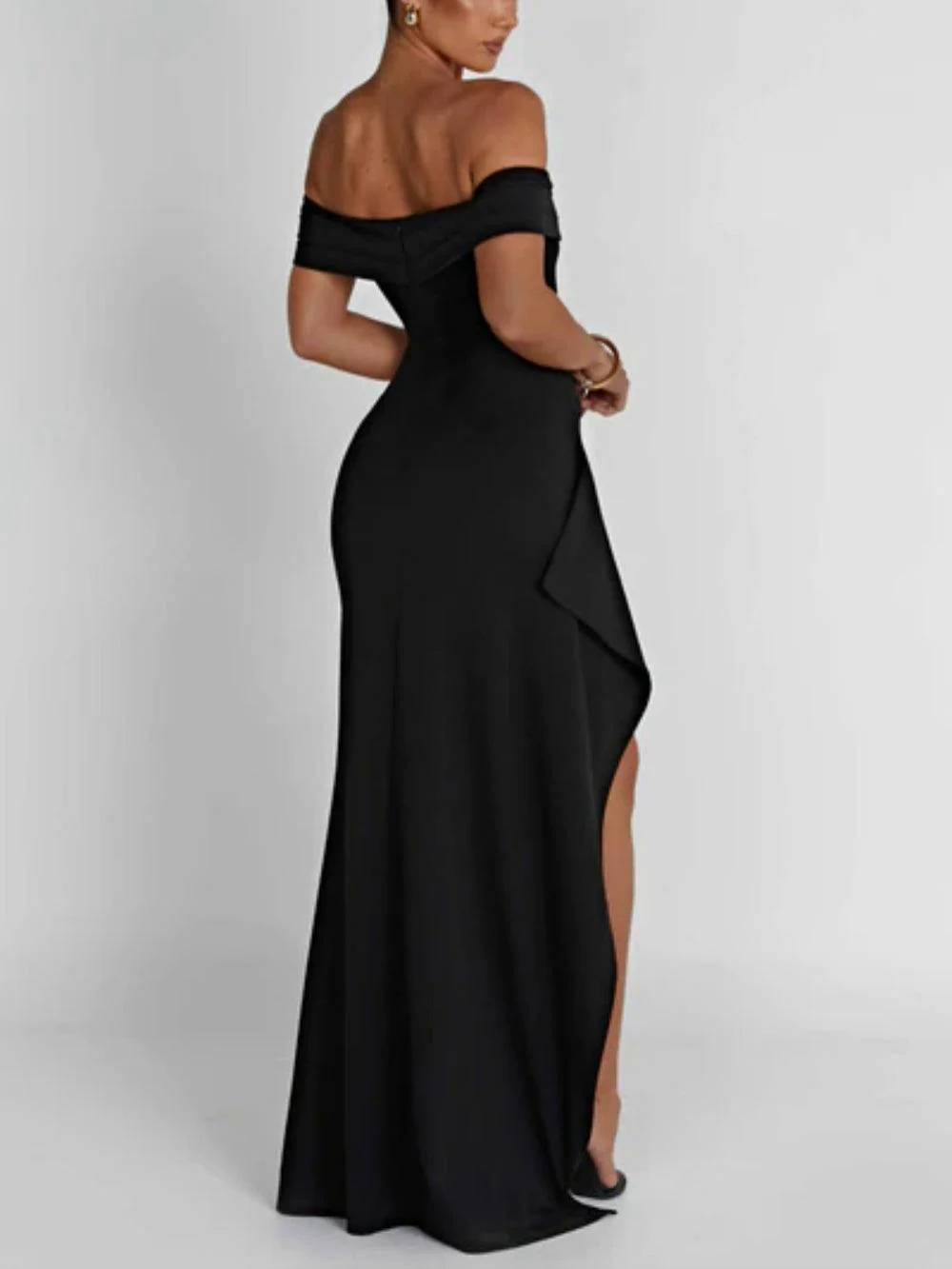 Off-shoulder slit maxi dress