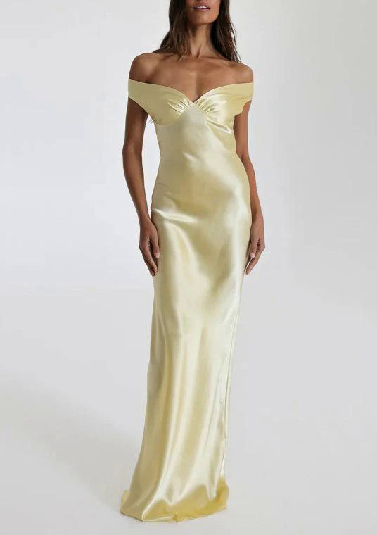 Off Shoulder Gown Satin Maxi Dress