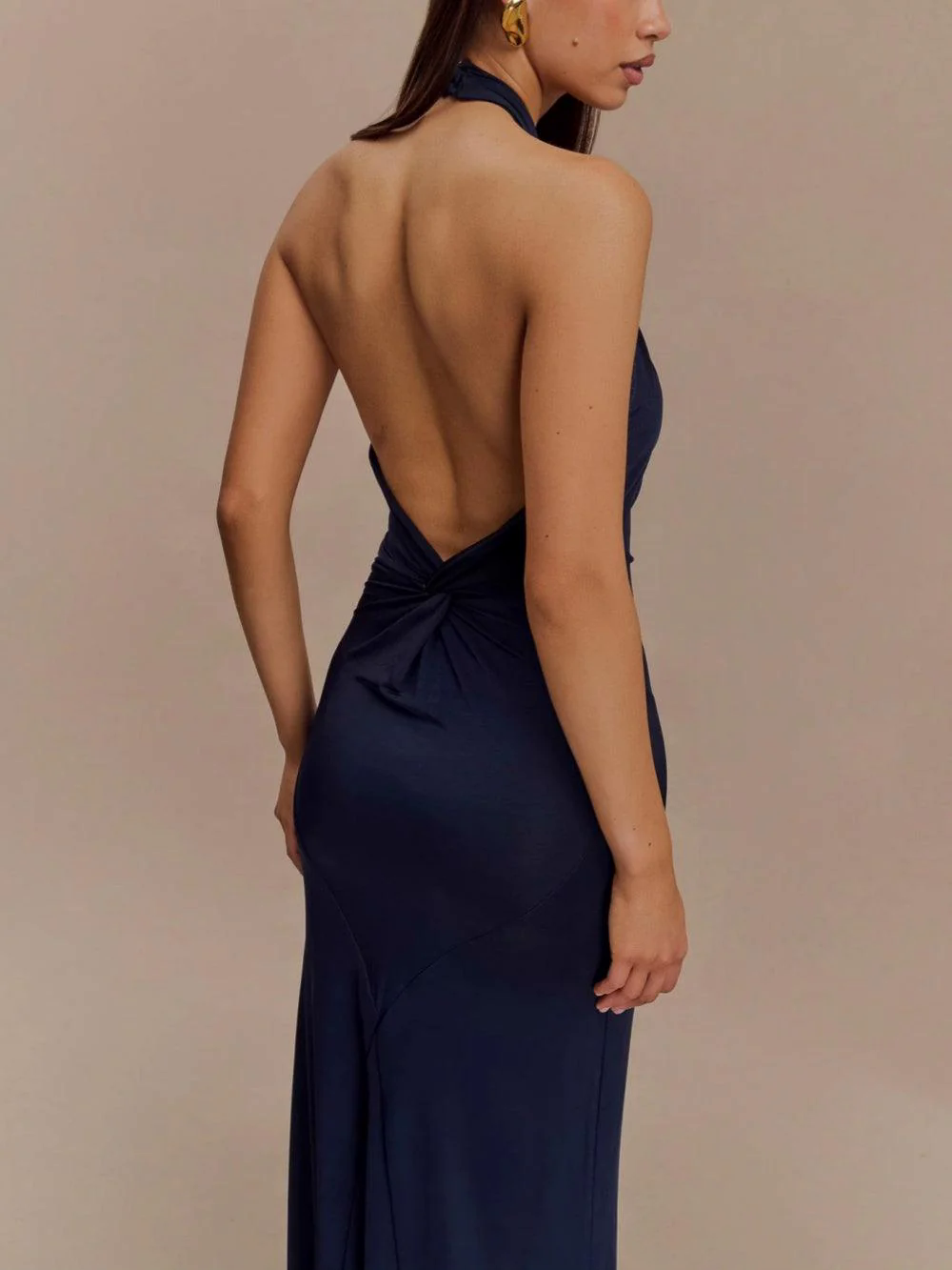 Slinky Halter Maxi Dress - Navy