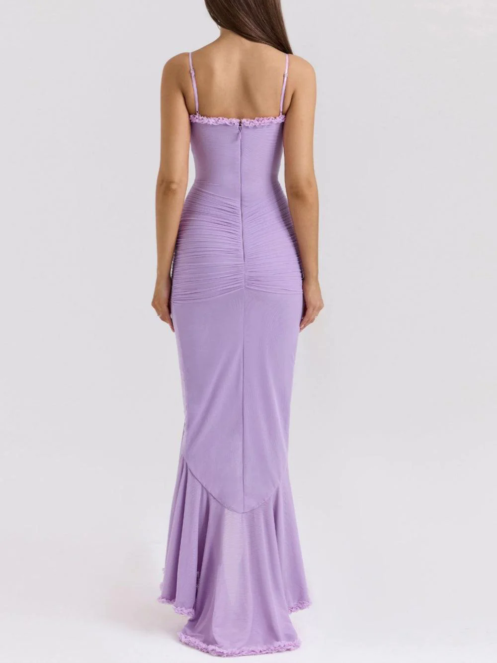 Off-the-shoulder mesh maxi dress