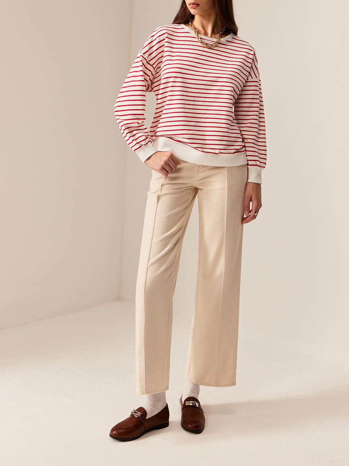 Contrast Trim Striped Sweatshirt