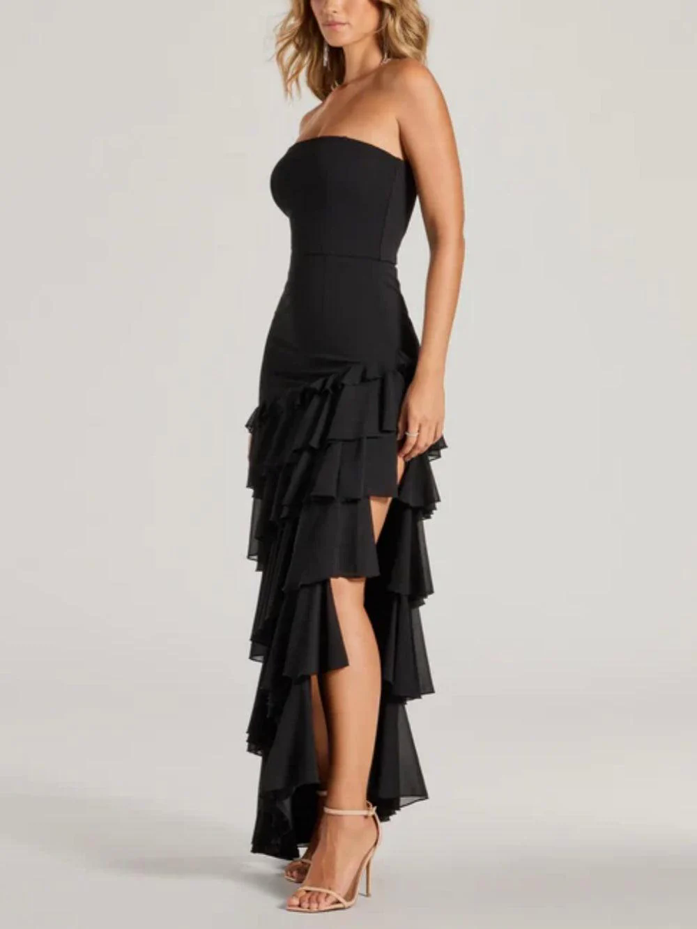 Shianne Strapless Chiffon Ruffled A-Line Formal Dress