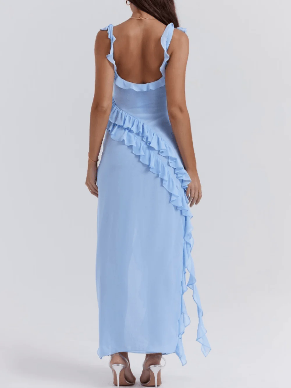 Soft blue ruffle maxi dress