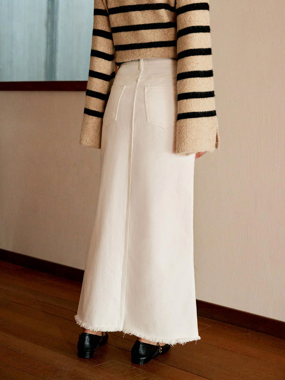 Cotton Split Tassel Denim Skirt